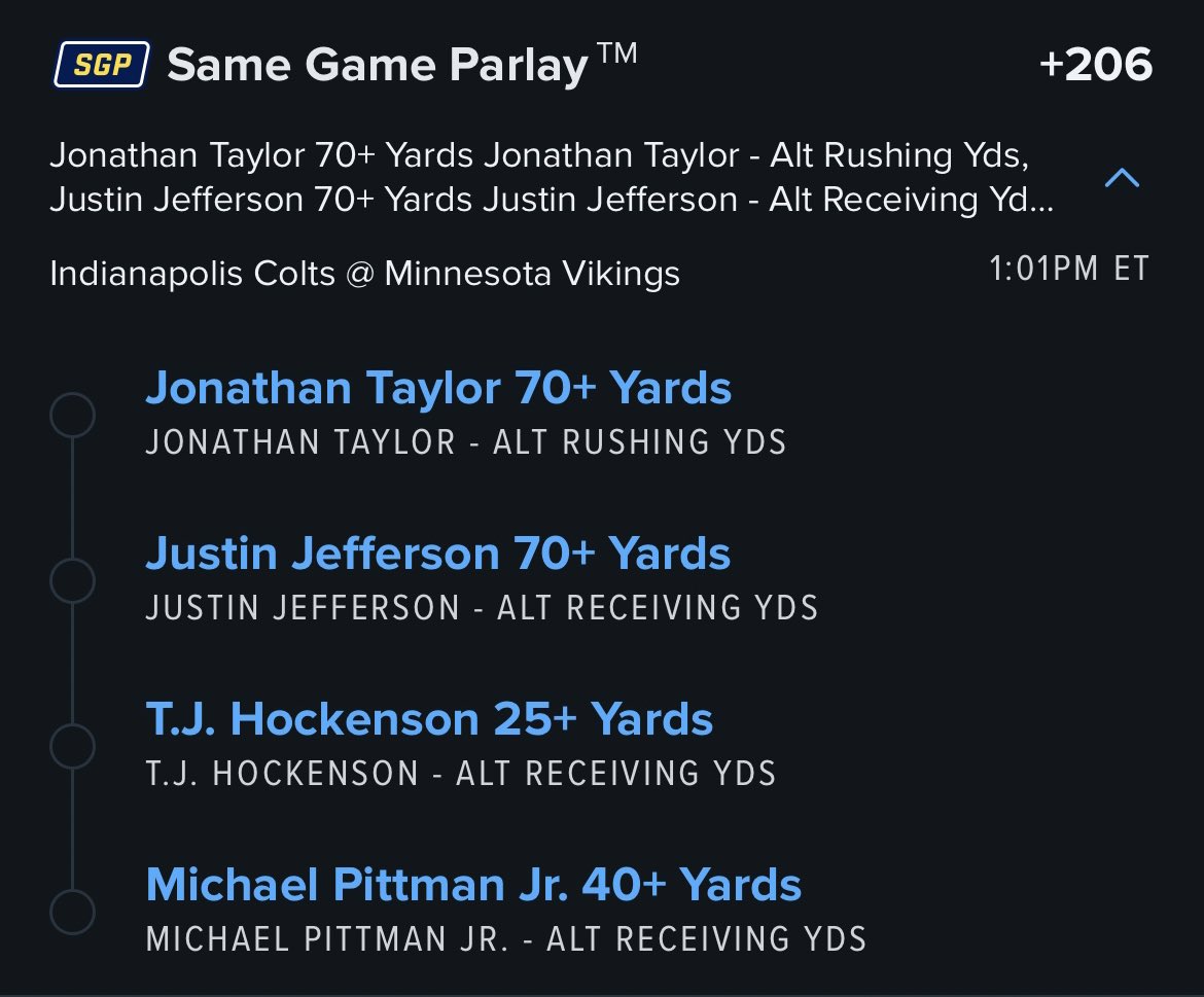 ant_potts's tweet image. NFL Saturday 🤩🏈 

Yards #SameGameParlay collab w/ @nico_maddred to kick off the first game of the day. Let’s cash! 

#GamblingTwitter #NFLTwitter