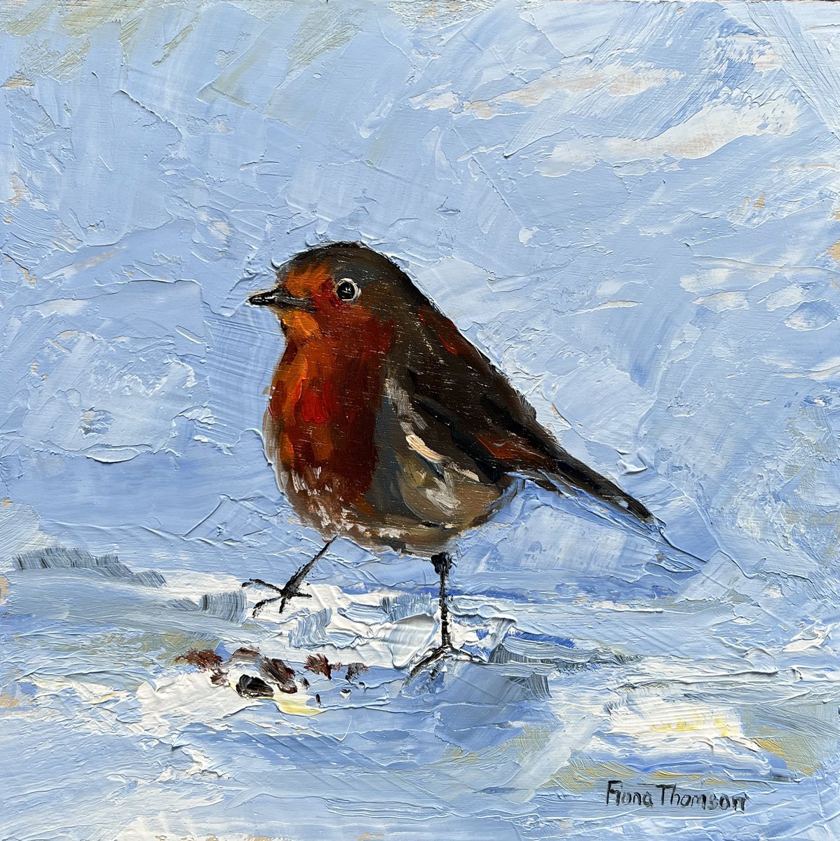 ‘Robin’s Breakfast’, oil on ply panel, 204x204mm (8x8”)

#oilpainting #oilpainter #birdpainting #birdpainter #robin #robinredbreast #snow #gardenbirds #so girds