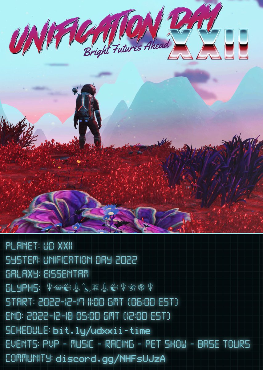 Sully_Kiwi's tweet photo. 🥳 IT'S UNIFICATION DAY! 🥳
Join us on discord for the annual intergalactic inter-civilization celebration happening NOW!
https://t.co/P4QJH8Rzzc
#nomanssky #ud22 https://t.co/Jo3Abt6Guf