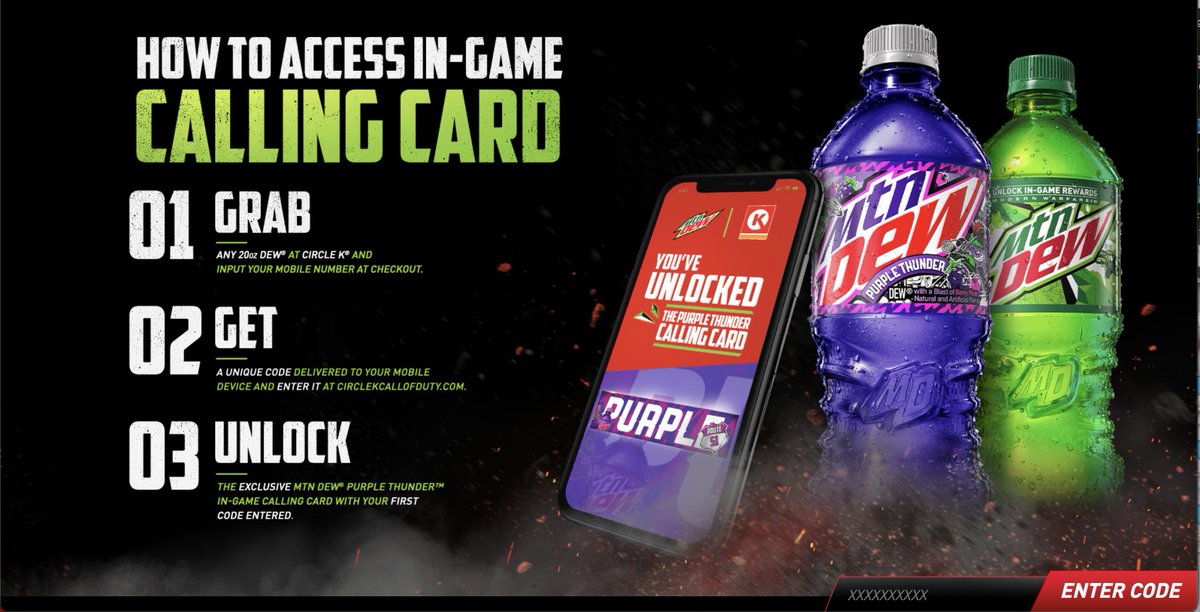 mktgresources's tweet photo. @CallofDuty fans, get your @CircleKStores EXCLUSIVE Purple Rain in-game calling card in 3 easy steps. 

See below for more info or to register your own code!

https://t.co/J725IBhxmI

#callofduty #MWII #MW2 https://t.co/dvGuunp84R