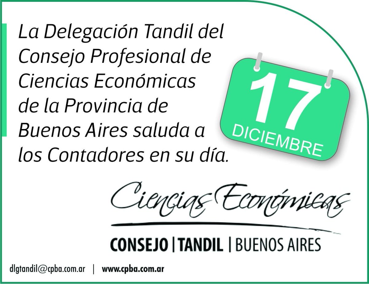 dlgtandil's tweet photo. La Delegación @dlgtandil del @cpcebuenosaires desea Felíz Día a todos los Contadores Públicos.
¡Felicidades! https://t.co/V2nUhTEO1T
