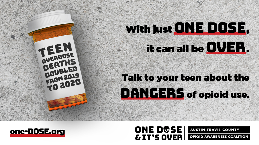TravisCountyTX's tweet image. Here in #AustinTravisCounty, there’s evidence that drugs like Adderall and Xanax - and party drugs like Molly - are being laced with Fentanyl, a lethal opioid. Learn more and find resources to start the conversation at one-dose.org.
