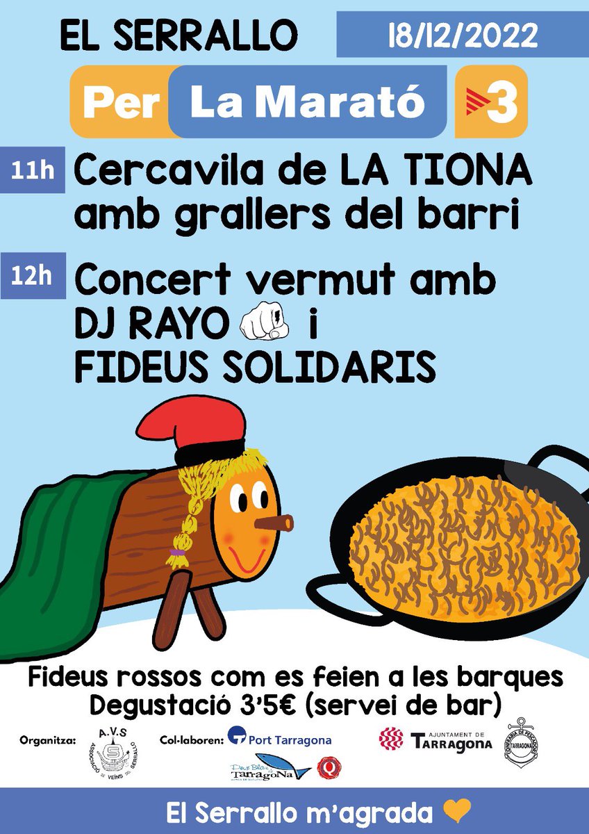 Demà diumenge, us esperem a totes i tots al Serrallo per una bona causa !!! #elserrallo #tarragona #portdetarragona #LaMaratoSempreBatega #lamaratotv3