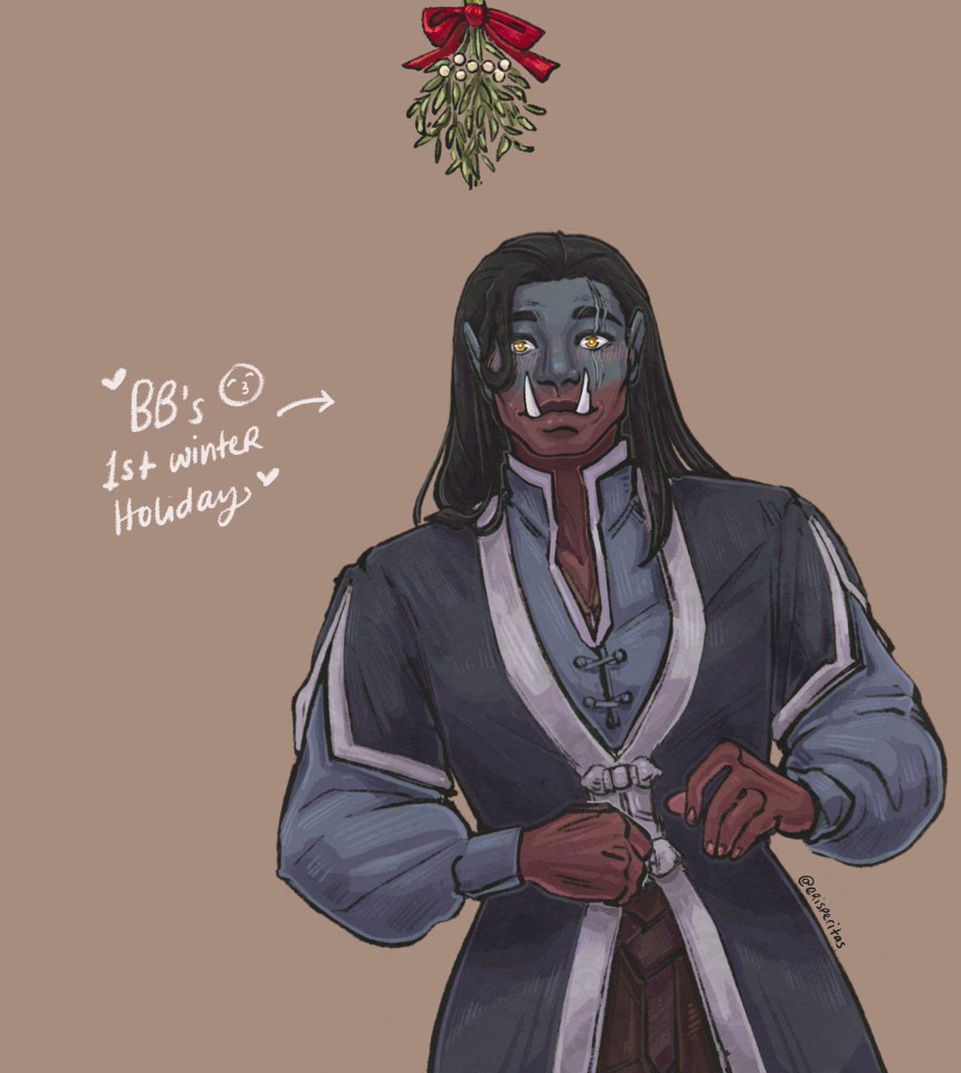 A lil' #ocmistletoe plate for my Goro~ He's been through so so much, so let's celebrate his first peaceful winter holiday by giving some of the love he deserves!🥺If you've any to spare!

Thank you @arcanegold for kickstarting the trend! It's been a lot of fun! 
#croquisdennui