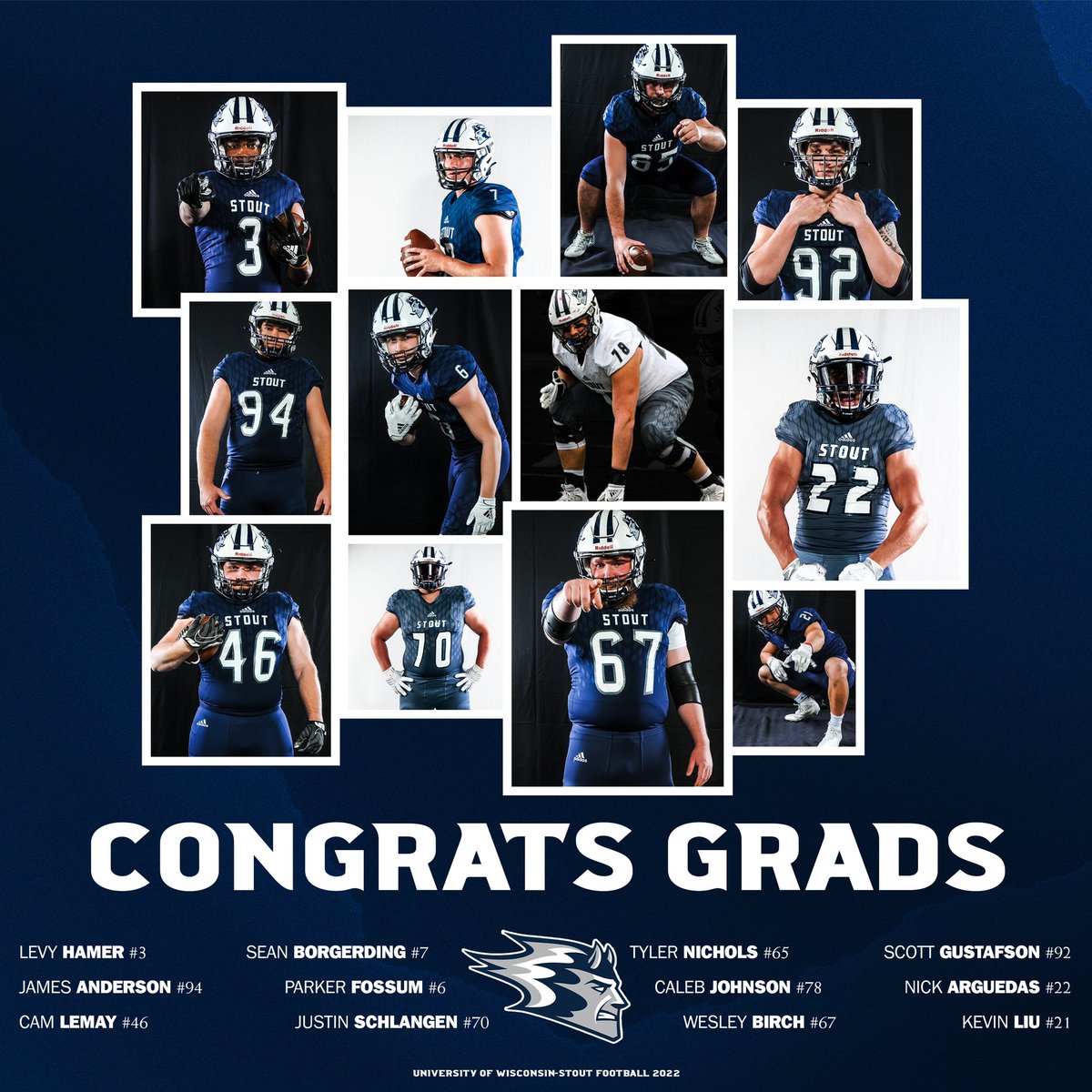 Congrats to our 2022 winter graduates! Rule #3 🎓
#3 Levy Hamer 
#6 Parker Fossum 
#7 Sean Borgerding 
#21 Kevin Liu 
#22 Nick Arguedas 
#46 Cam Lemay 
#65 Tyler Nichols 
#67 Wesley Birch 
#70 Justin Schlangen 
#78 Caleb Johnson
#92 Scott Gustafson 
#94 James Anderson