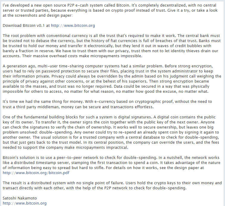 LynAldenContact's tweet image. There have been countless articles and books written about bitcoin, but I don't think anyone has managed to describe the concept better than Nakamoto himself did back in February 2009: