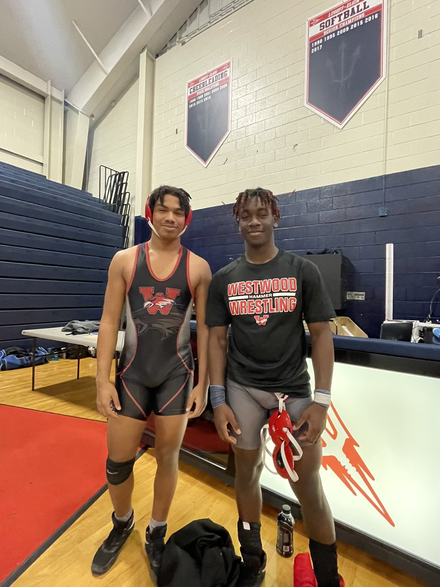 Senior Jayden Brown and Junior Jalen Burns pose after back to back victories.