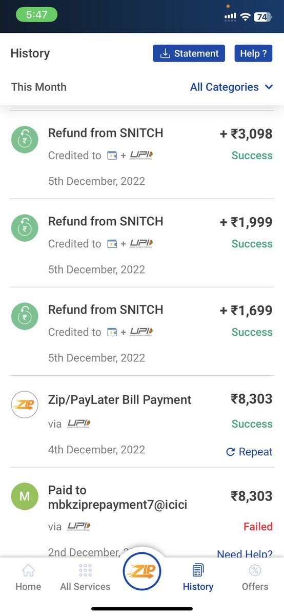 ONIRAKHTARDAVIS's tweet photo. @MobiKwikSWAT  got refund from #snitch on 5th of  December but refunded money was not credited to wallet till 11th of December.I made withdrawal of the refund of total 6646 rs from wallet to my bank account but transaction was in process but no response.I want my money back https://t.co/BTBiCq66Bo