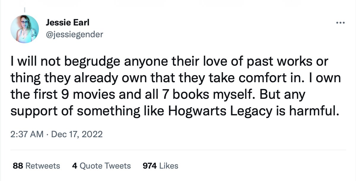 Deeply disappointed @jessiegender doesn't realise purethink is incompatible with owning ANYTHING connected with me, in ANY form. The truly righteous wouldn't just burn their books and movies but the local library, anything with an owl on it and their own pet dogs. #DoBetter 1/2