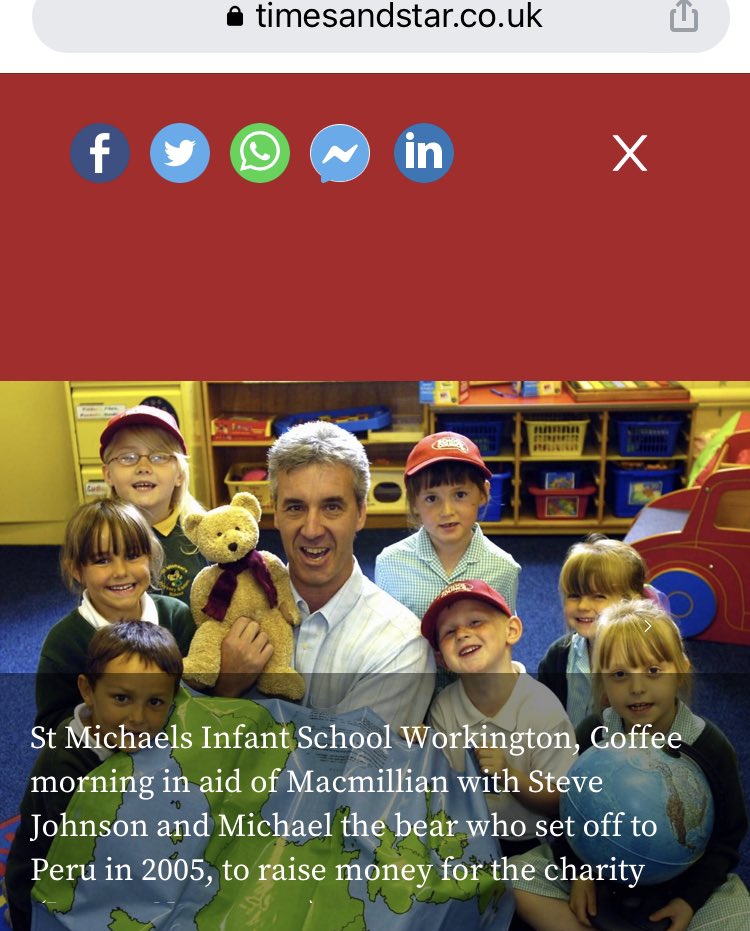 pattinso9's tweet photo. Only seems like yesterday when our good friend Steve went off to Machu Picchu with our School mascot Michael Bear. So many happy memories of a wonderful school, staff, children and community at St Michaelโs. #Macmillannurses #Cancer https://t.co/88NzkbC70I