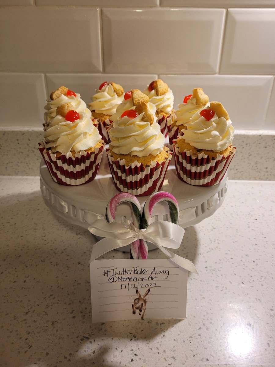 NHarrisonArt's tweet photo. Cherry almond cupcakes for the nightshift @ResponseWMP officers Sandwell and Dudley. Having a sneaky one before hubby takes them to the troops. @thebakingnanna1 @Rob_C_Allen #TwitterBakeAlong #bakingcop #cupcakes #christmas2022 #joblikenoother #baker https://t.co/qIIH2aexDP