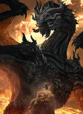 PortalASOIAF's tweet photo. “Seu fogo era negro como suas escamas, as asas tão vastas que vilas inteiras eram engolidas pela sua sombra quando passava por cima delas.” 

— A Fúria dos Reis. 📚
Balerion e Aegon Conquistador. https://t.co/f722R6oxcT