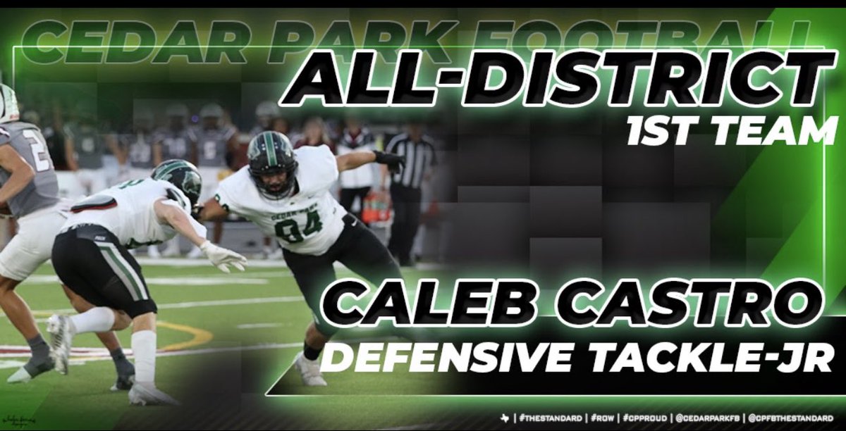 Coach Q (@coachqcpproud) on Twitter photo Congratulations to Caleb Castro for being selected as an 11-5- 1st Team DT! #OneStandard #CPPRoud <a href="/CedarParkFB/">Cedar Park Football Booster Club</a> Congratulations to Caleb Castro for being selected as an 11-5- 1st Team DT! #OneStandard #CPPRoud <a href="/CedarParkFB/">Cedar Park Football Booster Club</a>