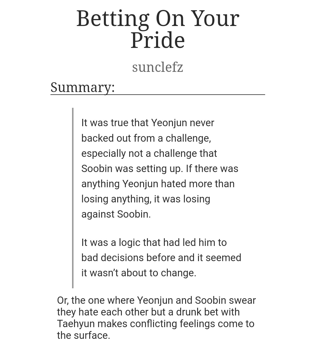 strawori's tweet photo. ❤️‍🔥 Betting On Your Pride ❤️‍🔥

☆ teen and up audiences 
☆ yecnbin
☆ 3k words (1/7 chapters)
☆ enemies to lovers, fake relationship, college au, unresolved sexval tension

🔗 https://t.co/2wutScwac9 https://t.co/fgw4J15Tkp