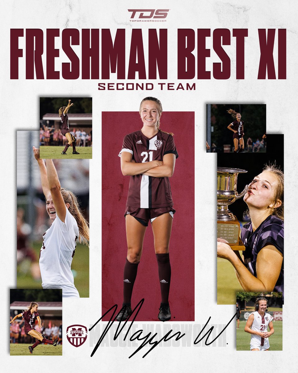 HailStateSOC's tweet photo. 𝑶𝑵𝑬 𝐨𝐟 𝐨𝐧𝐥𝐲 𝑻𝑯𝑹𝑬𝑬 @SEC players to make @TopDrawerSoccer’s Freshman Best XI Teams 👏🏽

#HailState🐶 | @maggiewads11 https://t.co/d1HssHQKx4