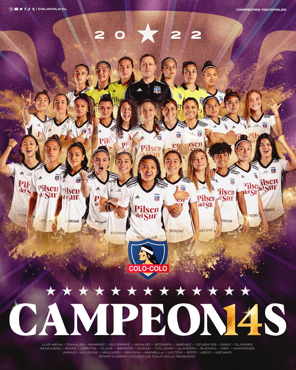 ColoColoFem's tweet photo. 🏆⭐️ ¡¡¡𝐂𝐀𝐌𝐏𝐄𝐎𝐍𝐀𝐒!!! ⭐️🏆 

Colo-Colo es el nuevo monarca del fútbol femenino chileno, ¡BAJAMOS LA ESTRELLA NÚMERO 14! 

⚪️⚫️ 𝑪𝒂𝒎𝒑𝒆𝒐́𝒏 𝒉𝒂𝒚 𝒖𝒏𝒐 𝒔𝒐𝒍𝒐
#VamosLasAlbas 🤟🏼🏁 https://t.co/hGnUKuTjBf