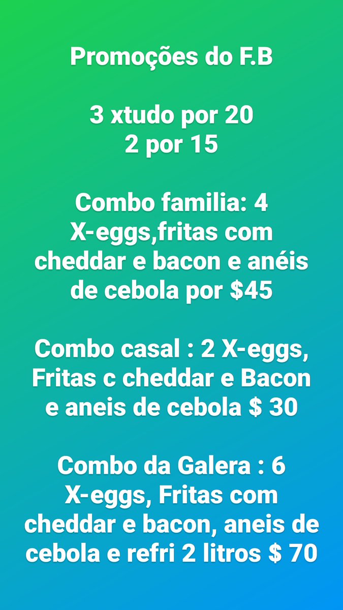 fbburguers021's tweet photo. Boa noite a todos !!!

FUNCIONAMENTO HOJE DAS 19 ATE AS 02 !!

Peça o melhor, Peça um F.B Burguer's!!

Delivery para toda Jpa,Partes da barra e Recreio ! https://t.co/XRGXBoPxgf