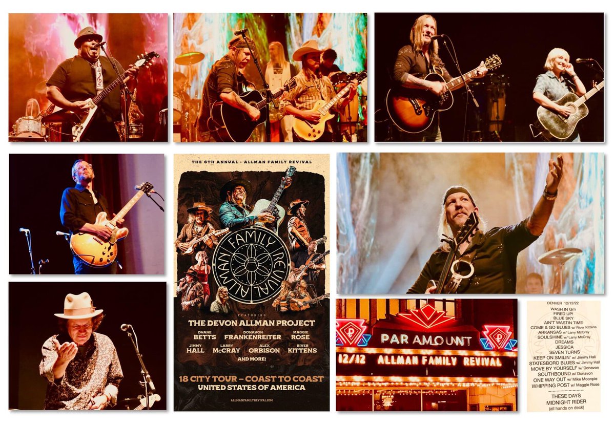 Best concert of 2022: The Allman Family Revival show at Denver’s Paramount Theatre on December 12, 2022, led by Devon Allman, son of the late Gregg Allman, and Duane Betts, son of Dickey Betts (who turned 79 on this day). More photos: flic.kr/s/aHBqjAjc7S