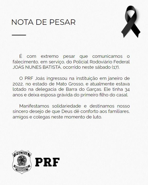 Toda nossa solidariedade à família @PRFBrasil , e nosso profundo pesar aos familiares do policial. Que Deus os conforte nesse momento de dor e perda. 🙏🏻🙏🏻