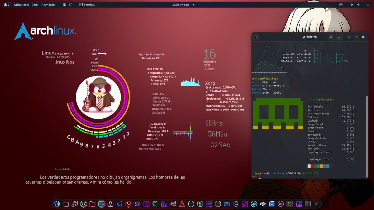 pancram's tweet photo. Mi #ViernesDeEscritorio de ayer, sin muchos cambios 😝
#GNU #Linux #FridayDesktop https://t.co/aTRDZZ3A5y