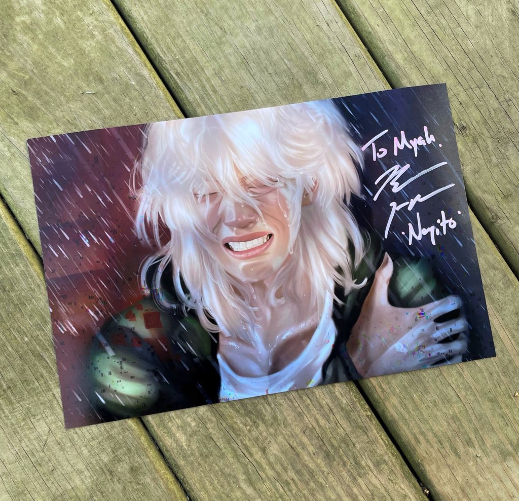 Signed by <a href="/BrycePapenbrook/">Bryce Papenbrook</a> - a print of my #Nagito art. Such an honor. Bryce has always been one of my favorite voice actors. Never miss a chance to meet him at a convention. #danganronpa #voiceactor #digitalart