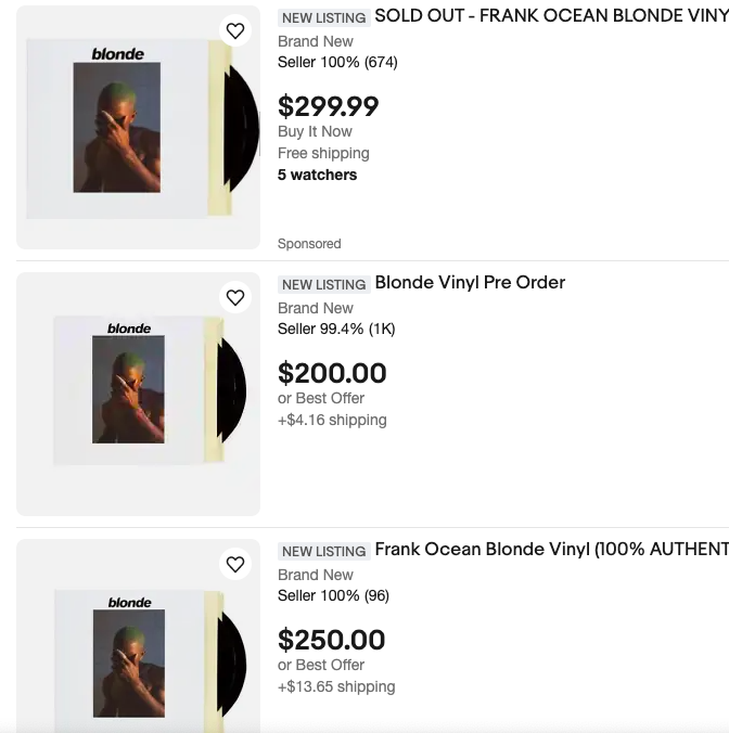 Konni Chihuahua  on Twitter: "A big F*CK YOU F*CK YOU F*CK YOU to all the F*CKING SCALPERS who HOARDED official Blonde vinyl repress from Frank Ocean are now selling