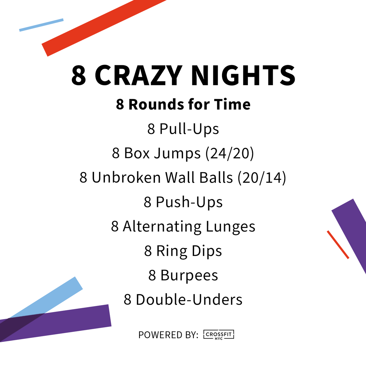 Wodify's tweet photo. We are getting ready for 8 Crazy Nights with this WOD thanks to @crossfit_nyc !
#workout #weekendworkout #weekendwod #wod #wodify #fitness #crossfit #crossfitwod #crossfitworkout https://t.co/6RYJJ6eiBh