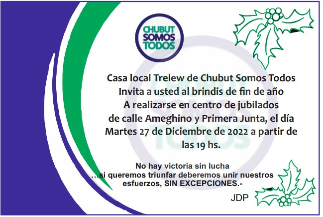 DanyAsciutto's tweet photo. Desde Casa Local #Trelew de #ChubutSomosTodos queremos invitarte al brindis de #FindeAño https://t.co/3o3am1F7Il