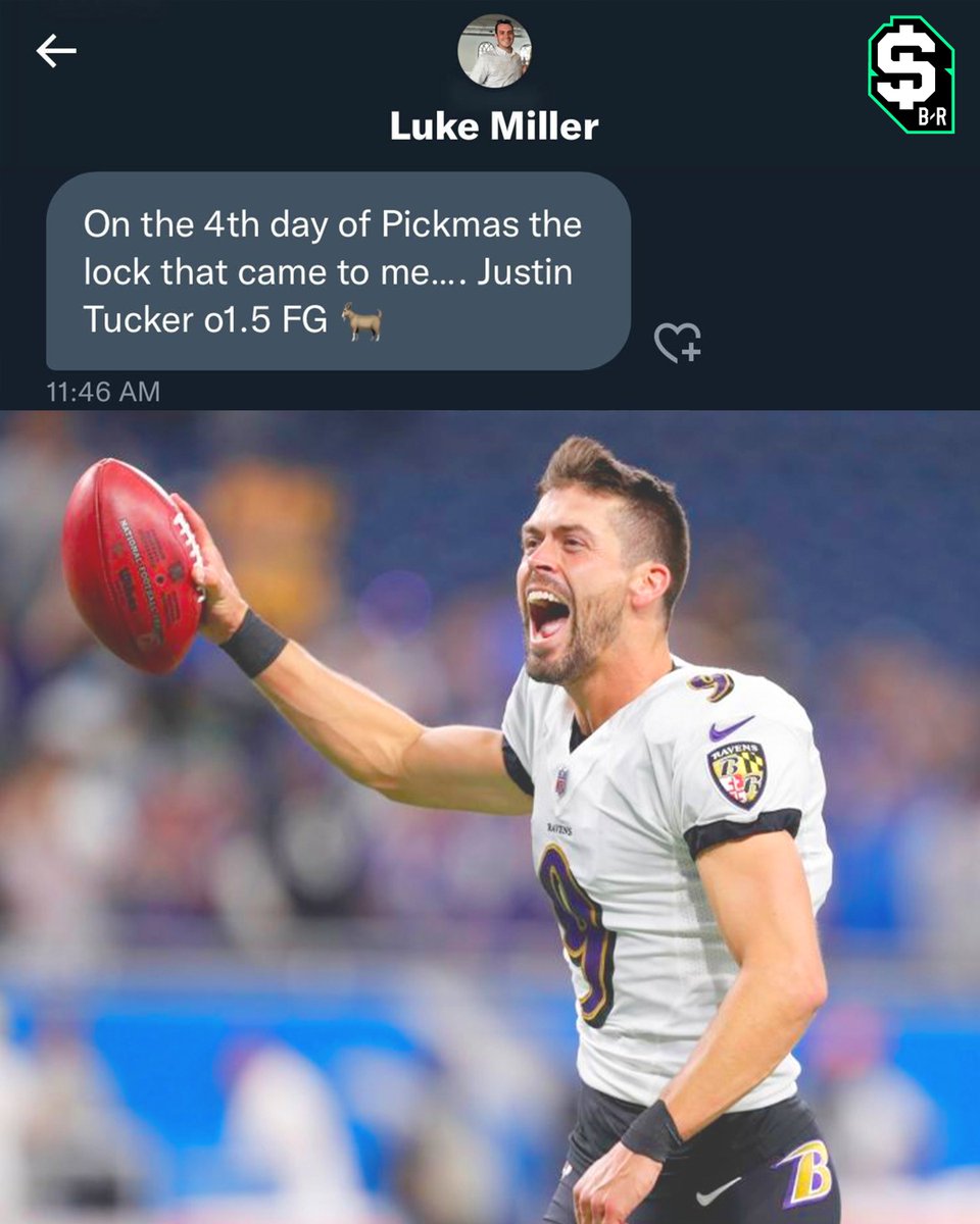 br_betting's tweet photo. PICKSMAS DAY 4 🎄🎁

Desperate times call for desperate measures... Nobody can send us a winner so we're going with ole reliable, Justin Tucker o1.5 FG's today

Giving away 10 hoodies to followers who RT and reply #BRBettingPicksmas https://t.co/RXBDPiP0iV