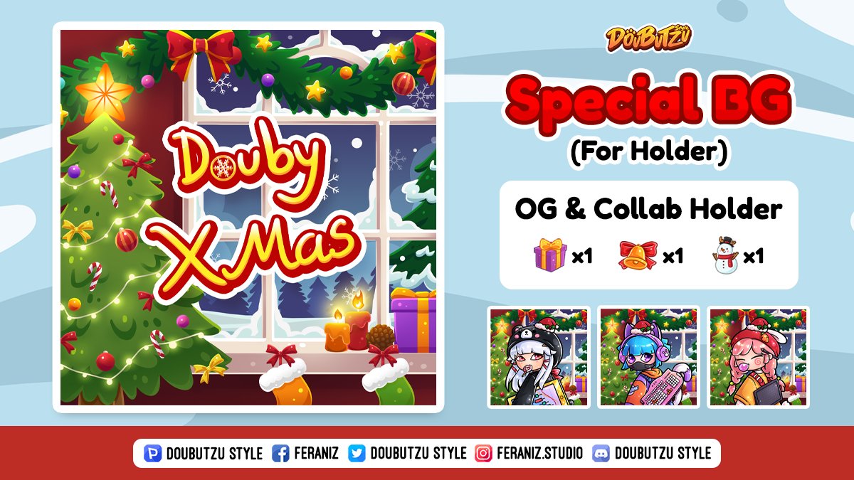 Douby Special Event!
"Christmas Quest"
🎄❄️⛄️🎅

Invite you to join the End-of-the-Year Activities
Receive a special gift from "Doubutzu Style" Collection!

Activity duration
🗓️19-25 DEC 2022

See more details
📍discord.gg/doubutzustyle

#DoubutzuStyle
#DoubyChristmas #Christmas