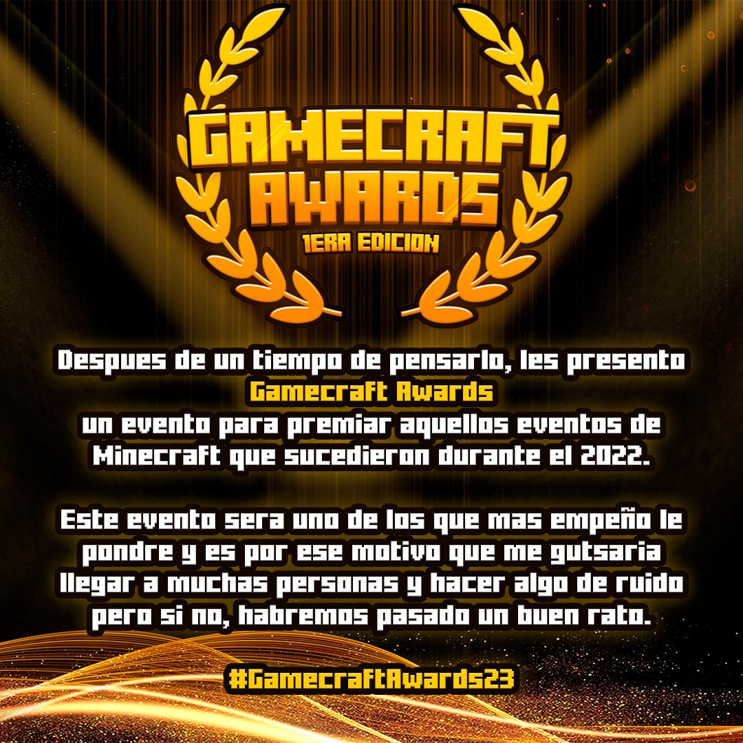 Goottsy's tweet photo. 📢Gamecraft Awards 🏆
Un evento para premiar los mejores eventos/series de Minecraft que más personas del internet debieron haber visto.
Que comiencen las votaciones para definir categorías.

Se les agradece un RT. #GamecraftAwards23

Mas información en: https://t.co/zkAWc7FSrS https://t.co/yFe0iIq82D