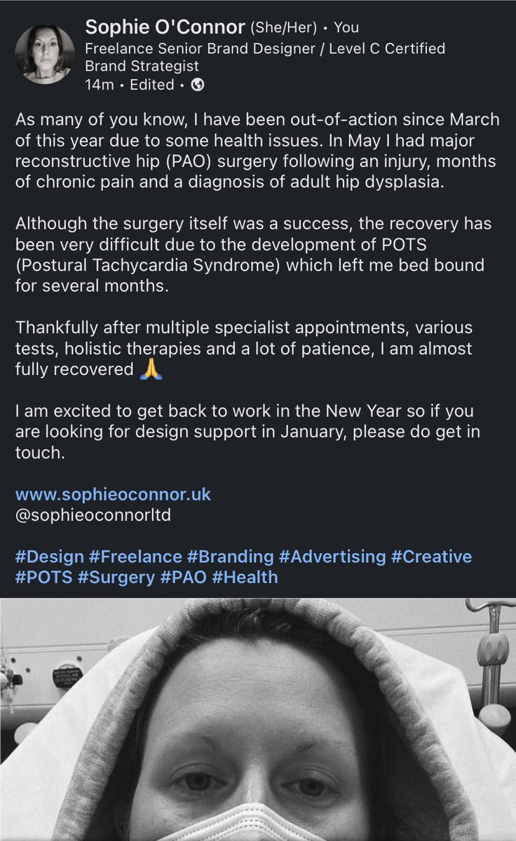 _sophie_oconnor's tweet photo. Back to work in January... #POTS #PAOsurgery #Health #Recovery #BackToWork #FreelanceDesigner #BrandDesigner https://t.co/k2KVAziqi2