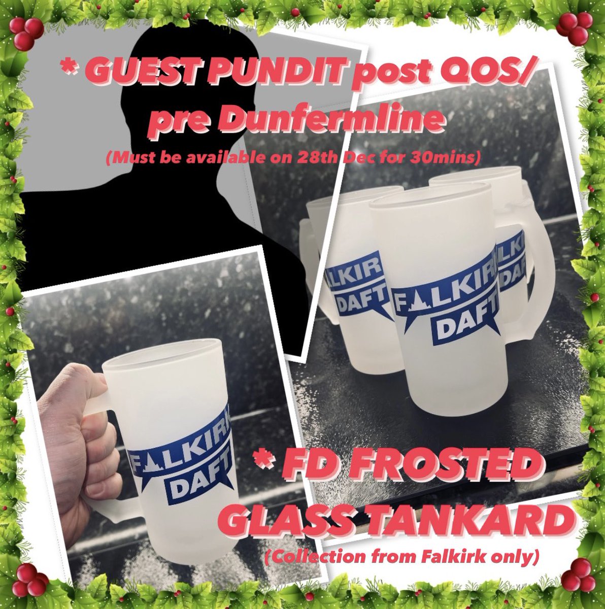 Falkirkdaft's tweet photo. 🔵🔵🔵 XMAS COMPETITION ⚪️⚪️⚪️

Who wants to be guest pundit on our LAST episode of 2022 AND take away a @Falkirkdaft frosted heavyweight glass tankard? 

Follow us, retweet &amp; like this post by 12noon on Friday 23rd December to be in with a chance👇🏼 https://t.co/deosmTegVl