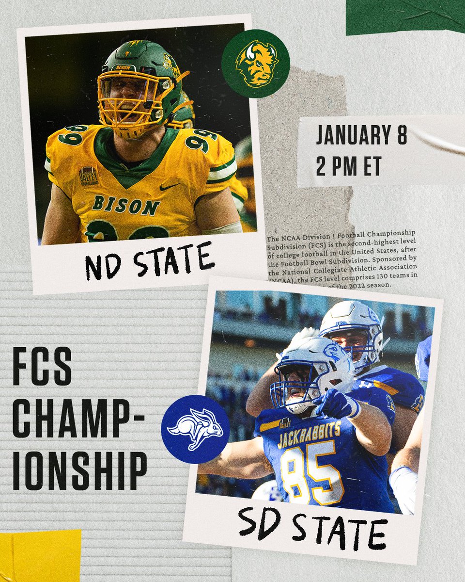 espn's tweet photo. FCS CHAMPIONSHIP RIVALRY GAME‼️

@NDSUfootball vs. @GoJacksFB for the 🏆 AND bragging rights 😈 https://t.co/ZDvObllp21