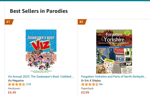 TripeUK's tweet photo. No 2 in the Amazon Parody chart 
No 1 where it matters
https://t.co/PUu6vWe5c2
(Hats off to the @VizComic Marketing Board, though).👏👏👏 https://t.co/dMoYPxuggz