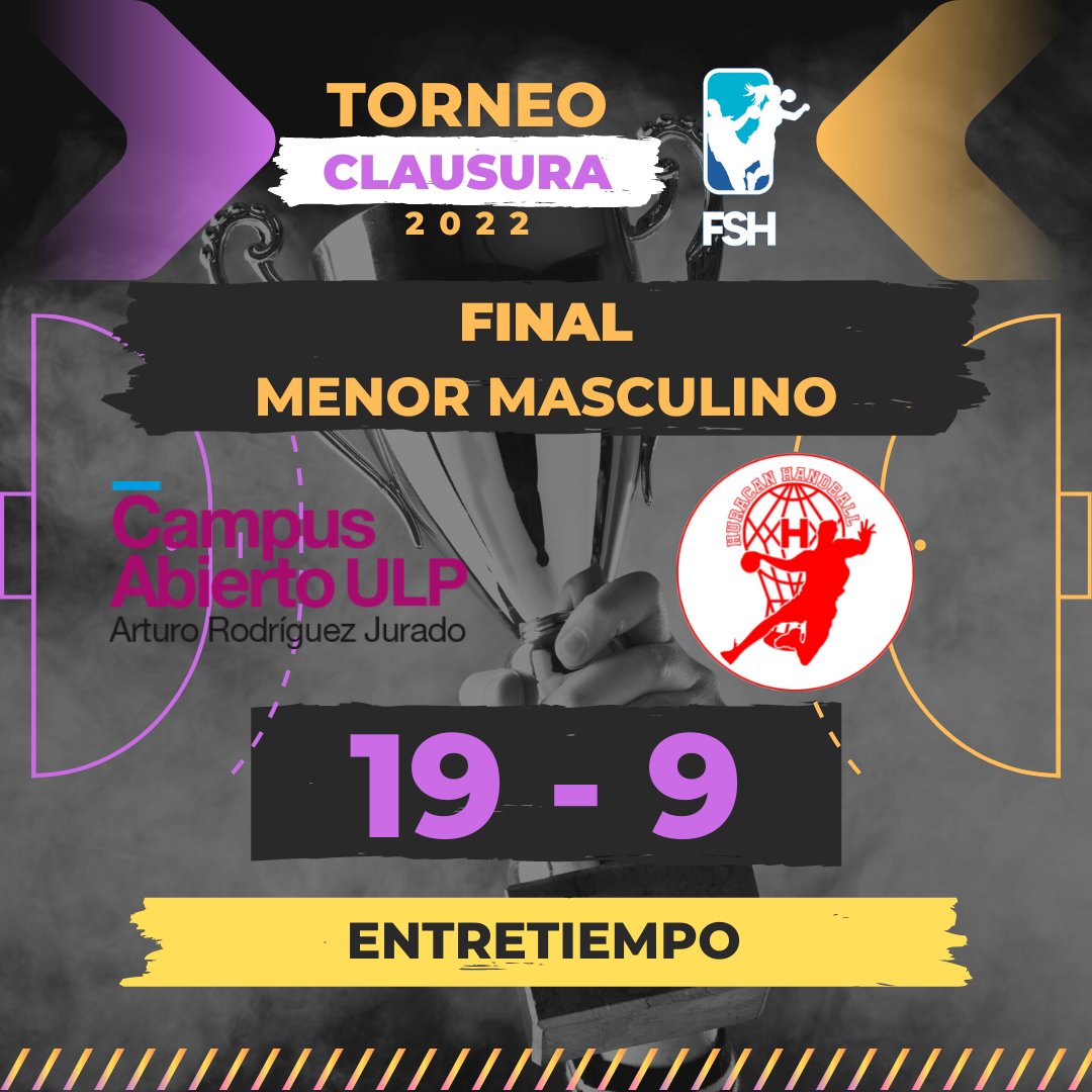 🤾‍♂️🤾‍♀️TORNEO CLAUSURA 2022 🤾‍♂️🤾‍♀️
🏆FINAL - MENOR MASCULINO
ENTRETIEMPO
Campus U.L.P. 19 -  9 Club Huracán

Transmisión por el YouTube de la Federación Sanluiseña de Handball
youtube.com/watch?v=TJBTJE…