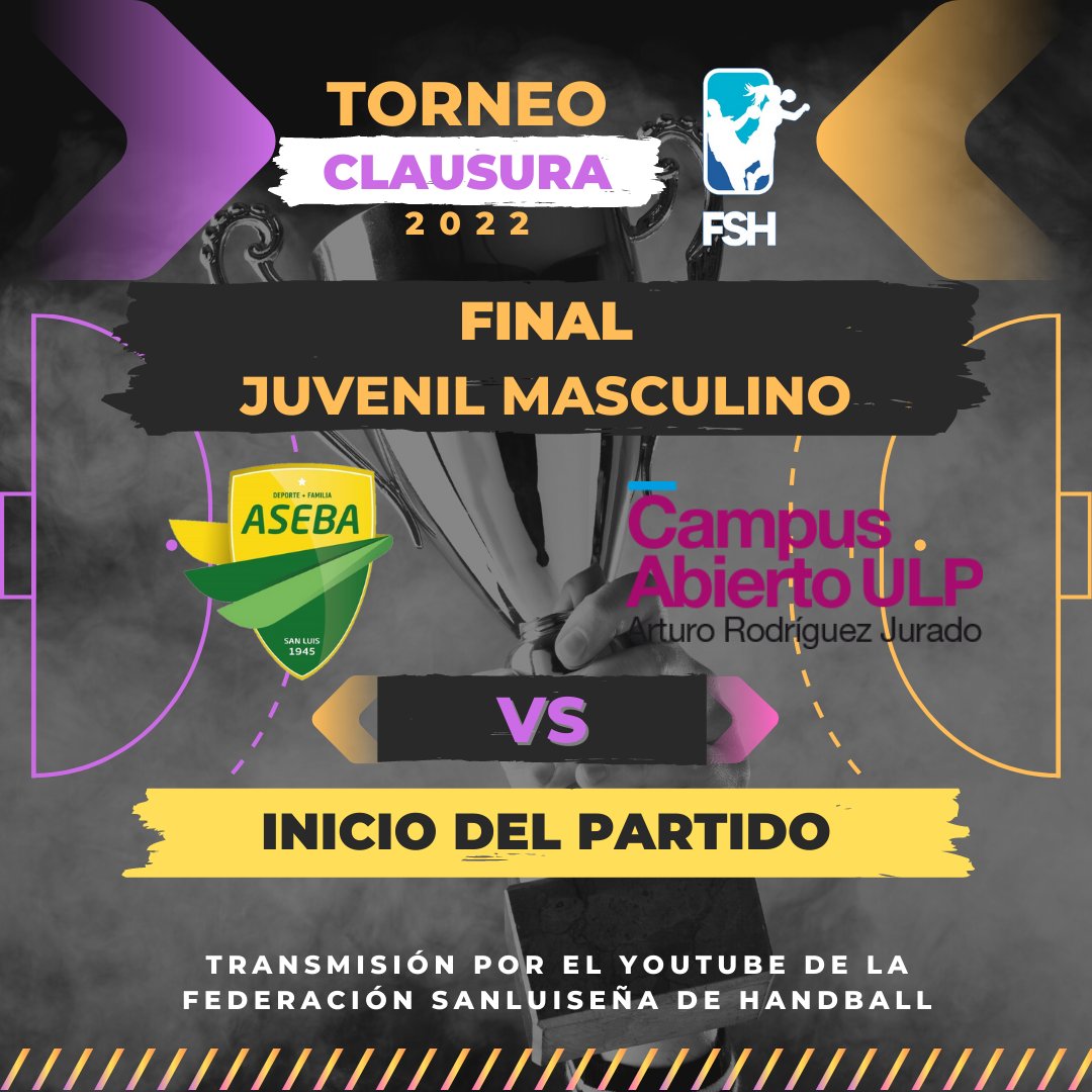 FedSanLuisHand's tweet photo. 🤾‍♂️🤾‍♀️TORNEO CLAUSURA 2022 🤾‍♂️🤾‍♀️
🏆FINAL - JUVENIL MASCULINO
INICIO DE PARTIDO
Club Aseba 🆚 Campus U.L.P.

Transmisión por el YouTube de la Federación Sanluiseña de Handball
https://t.co/UtnUieomc4 https://t.co/LLr2KL2N8t
