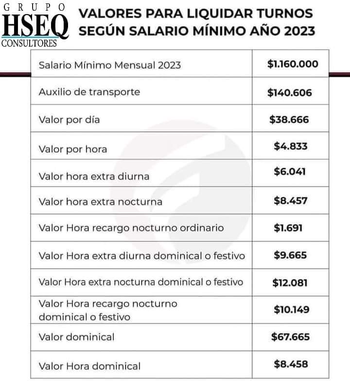 colombia_oscura's tweet photo. 🔴 VALORES PARA LIQUIDAR TURNOS SEGUN EL SALARIO MÍNIMO DEL PRÓXIMO AÑO 2023
#AÑO2023 #nomina #SMLMV https://t.co/mMOosT0H2o