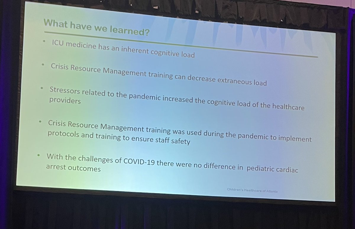 Great talk by Dr. Shanelle Clark on the use of Simulation and crisis resource training to decrease cognitive load during the COVID-19 pandemic #PedsICU #PedsCICU #PCICS22