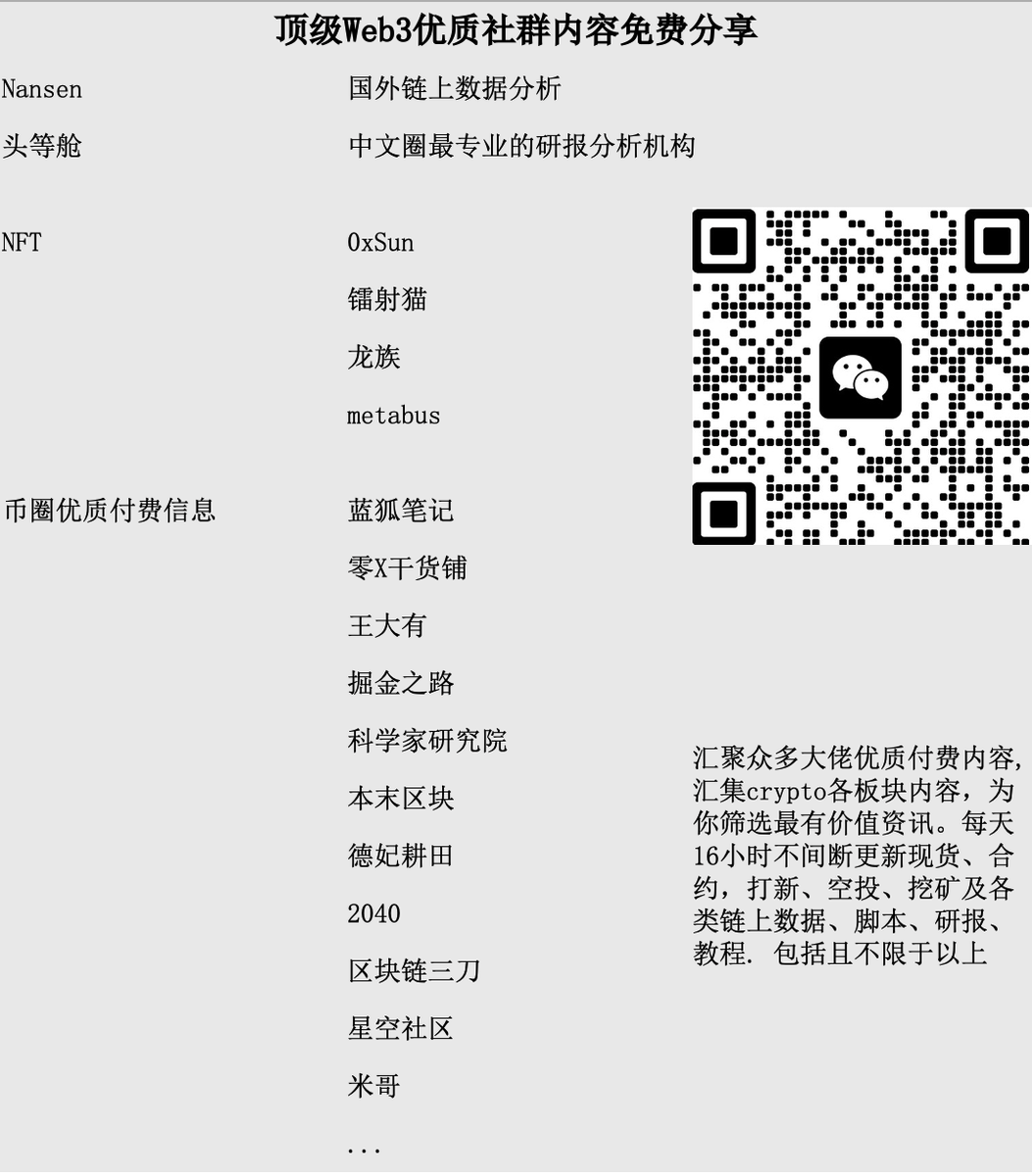Iris62690's tweet photo. 汇聚了众多大佬的付费信息，价值约20万人民币付费社群内容 ，包括 nansen 、头等舱研报 、本末区块、知识星球、芥末圈、蓝狐笔记、 区块链三刀、零X干货铺、王大有、掘金之路、合约现货、NFT等。
#BTC #ETH #空投 #链游 https://t.co/RdRc2NNjjb