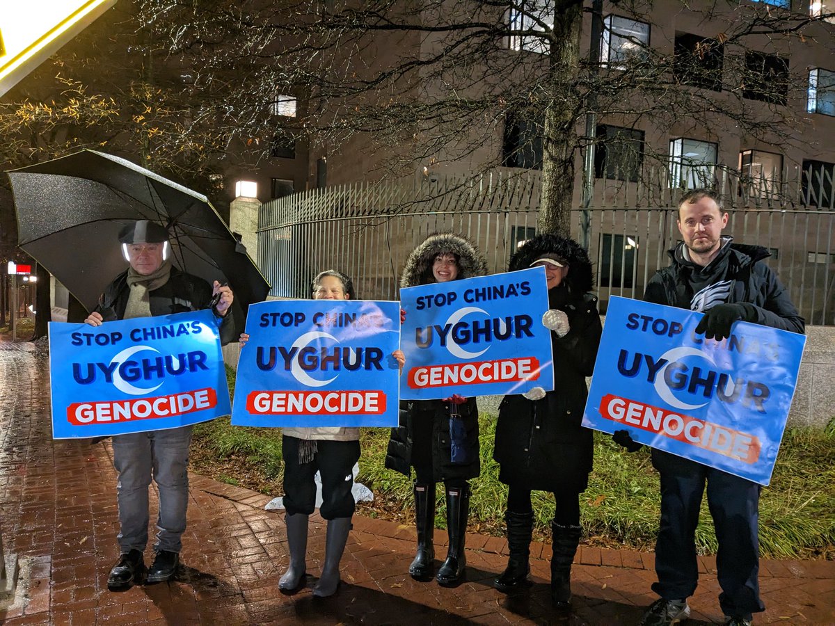 ShawnLynott's tweet photo. Neither cold nor rain stopped us from protesting the Uyghur genocide at the Chinese Embassy on Dec 15. Come join us in January https://t.co/CWweox9ajY