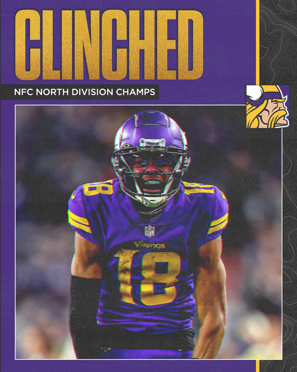 SNFonNBC's tweet photo. NFC NORTH CHAMPS!

The @Vikings have punched their ticket to the postseason. #SKOL https://t.co/inglwdCXpV