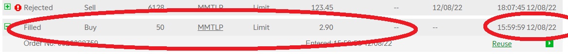 So I bought another 50 shares on the last day MMTLP traded.  My order went through at 3:59 and 59 seconds!  I might have been one of the final buys of our beloved ticker..... #FairmarketsNow #COUNTERFEITSHARES