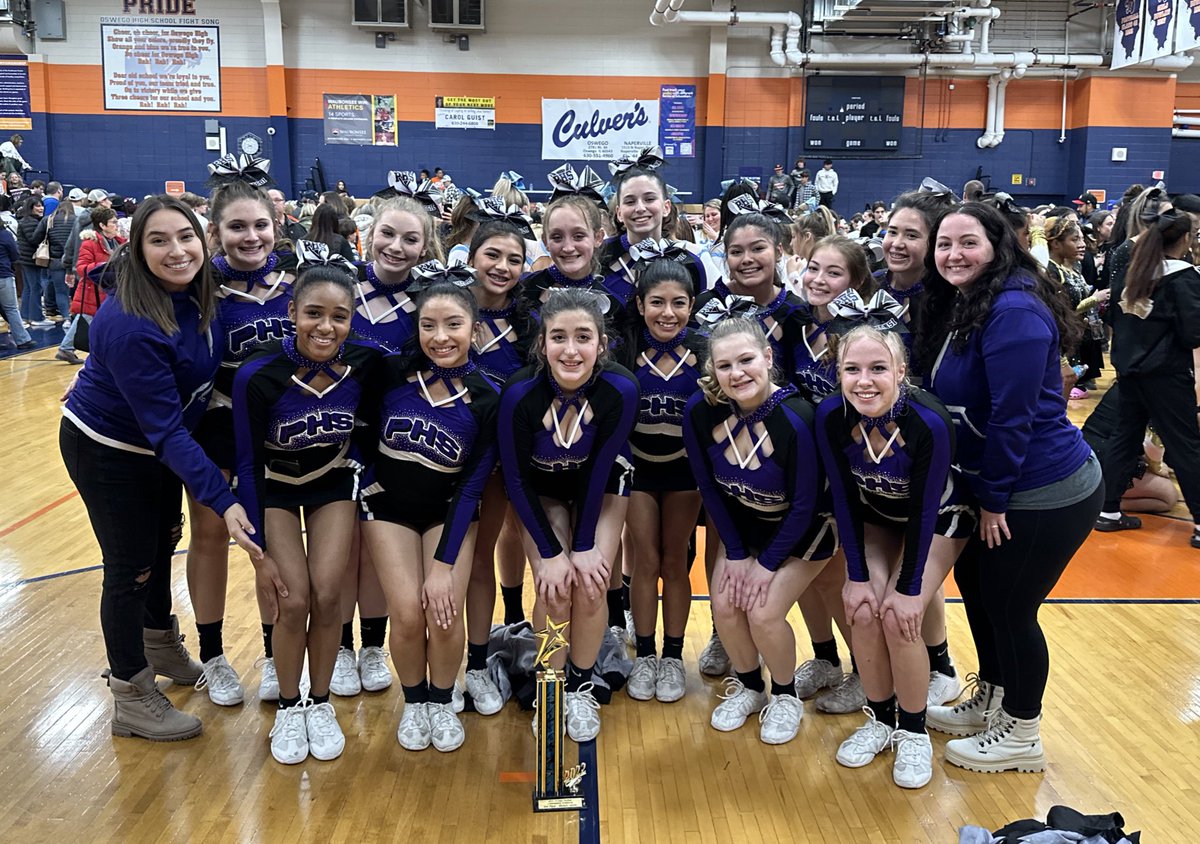 We took 2nd today at <a href="/oswegocheer/">Oswego Cheer</a>’s invitational! Thanks for hosting! Good job ladies! 👏🏼💜🤍