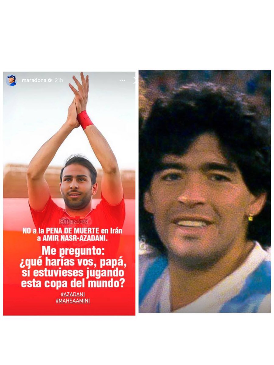 Islamic Regime: the global community is calling you out. Along with @shakira #LuisSuarez & the official page of #DiegoMaradona have now called to revoke the death sentence of Iranian footballer Amir Nasr-Azadani in their Instagram stories. #IranRevoIution #OpIran‌‌ #MahsaAmini