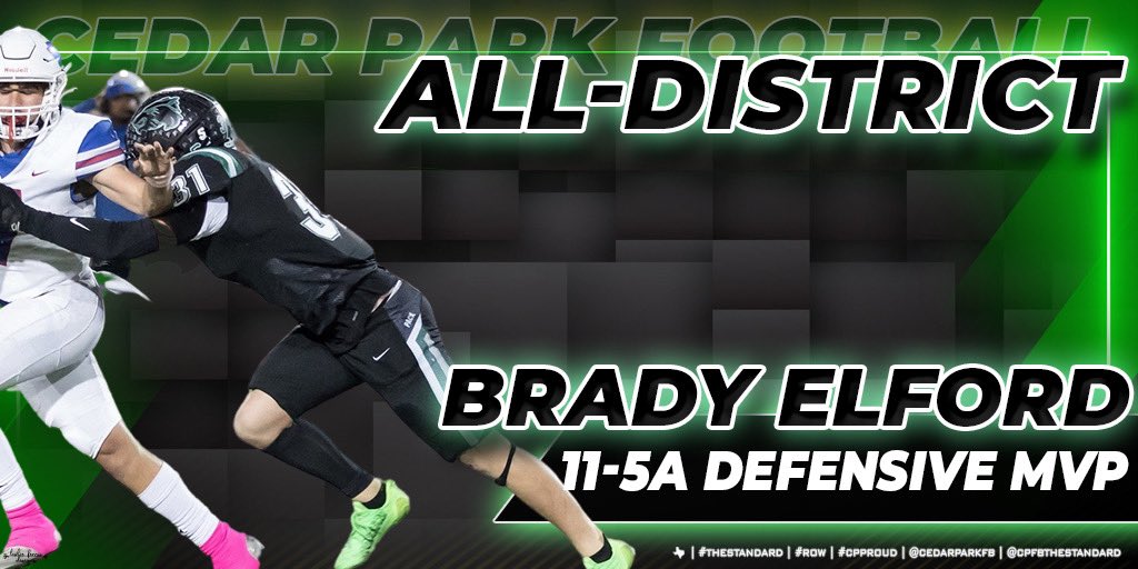 Coach Q (@coachqcpproud) on Twitter photo Starting out with the District 11-5A Defensive MVP! <a href="/BradyElford/">Brady Elford</a>! Well done! <a href="/CedarParkFB/">Cedar Park Football Booster Club</a> #OneStandard #CPProud Starting out with the District 11-5A Defensive MVP! <a href="/BradyElford/">Brady Elford</a>! Well done! <a href="/CedarParkFB/">Cedar Park Football Booster Club</a> #OneStandard #CPProud