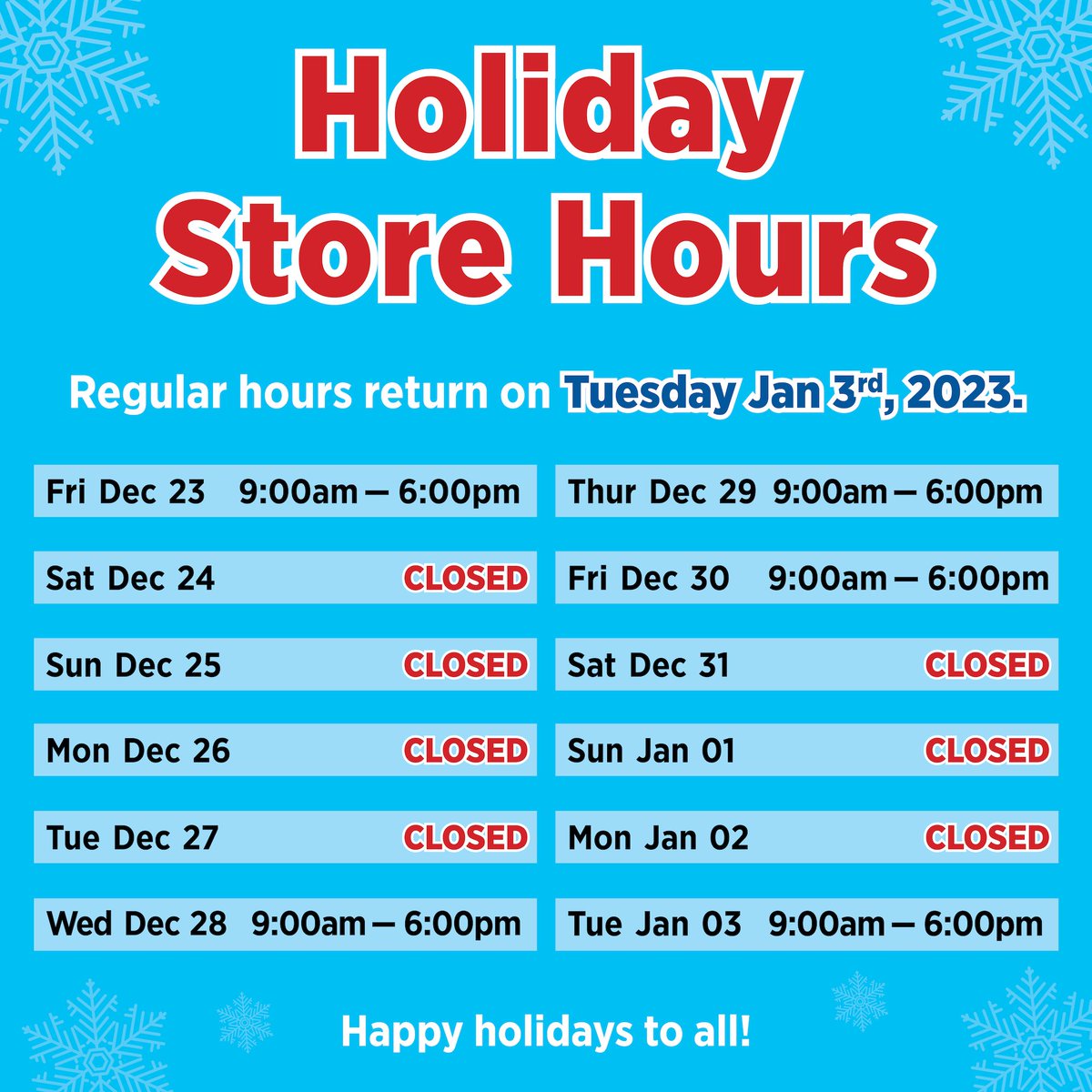 SonsuhEdu's tweet photo. 📌 Note down our holiday store hours. 📌

#HappyHolidays2022 #holidayseason https://t.co/U8ZOZ5insn