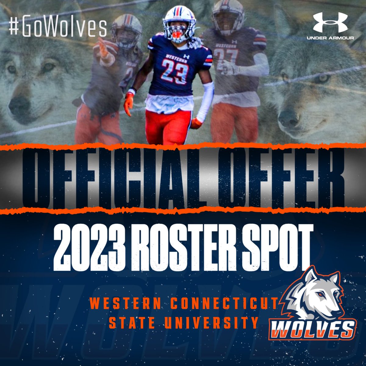 After a great offical visit, i’m blessed to announce I have received an Official Offer from <a href="/WestConnFB/">Westconn Football 🐺</a> 🐺 🐺 🐺 <a href="/CoachCirino21/">Drew Cirino</a> @CoachLoth #AGTG #CTHSFB #CLASSOF2023