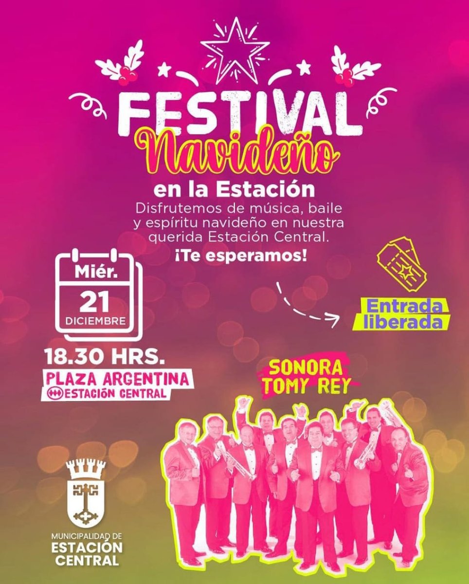 🎅💫Ya se siente el espíritu navideño, y no sería lo mismo sin la clásica SONORA DE TOMY REY. 
Nos encontramos este miércoles 21 de Diciembre a las 18:30 hrs en "Plaza Argentina" Frente a nuestra querida Estación Central. Con música y mas...💫