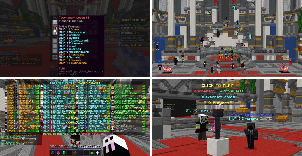 RufflezHypixel's tweet image. Throwback to 1yr ago (Dec 17) when--after a wonderful week of hype, preparation, milestones, and celebrations--the 2nd Quake Tourney officially began on the @HypixelNetwork 🎉 It was amazing! TYSM! ❤️ #ILoveQuake
